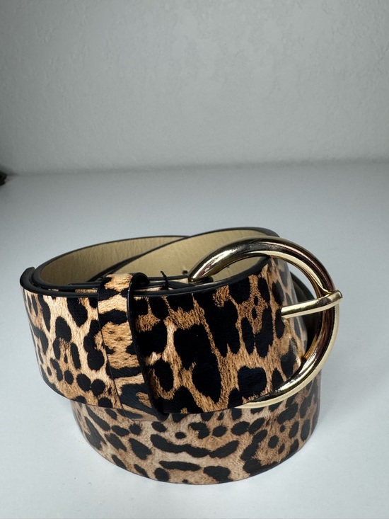 Accessories - Leopard Print Wide Fashion Belt with Gold Buckle